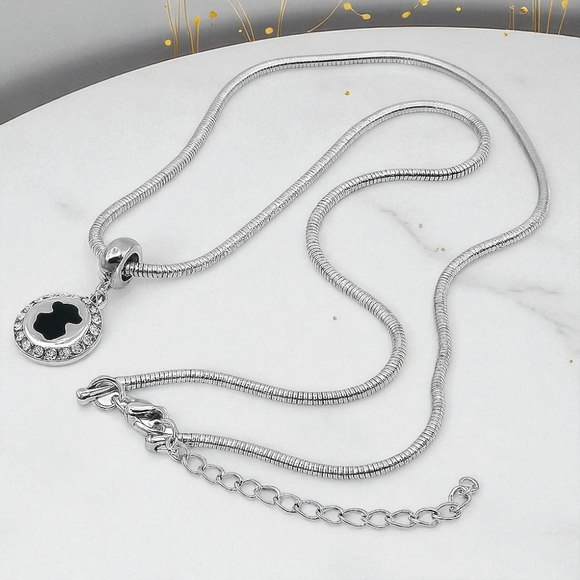 🆕️ 18K Gold Plated Stainless Steel Snake Chain Black Bear Charm & Rhinestones - Picture 7 of 16